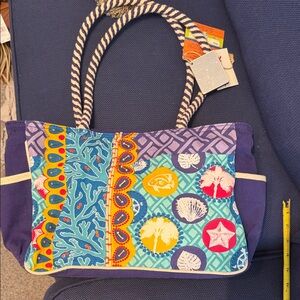 Vibrant Navy Blue Paul Brent Shell-Print Canvas Tote Bag